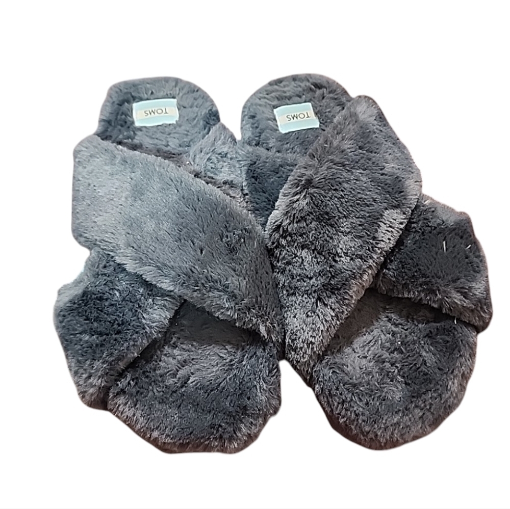 Tom's Gray Plush slippers. Size 9
